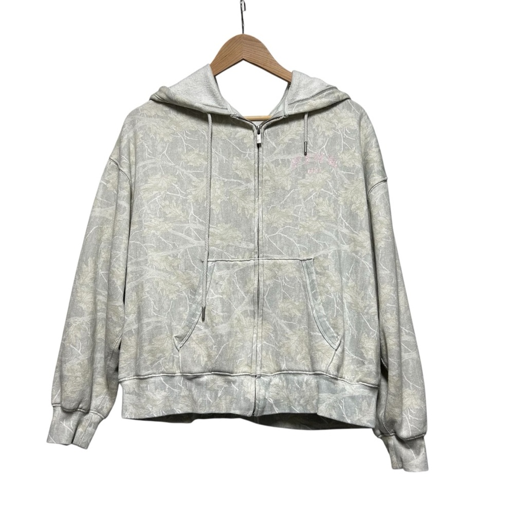 PINK Victoria's Secret Light Gray Patterned Zip Hoodie